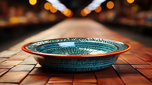empty bowl with blue wooden background.genreative ai