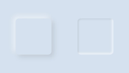White square buttons in neomorphism design style with shadow. 3d UI button collection for navigation in apps, mobile, website. Trendy designs element isolated on background. User interface elements.