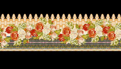 Digital textile motifs geometric Baroque floral ornaments ethnic motifs for textile prints. abstract vintage ethnic retro ornamental graphical repeat print border..Ornament Ethnic style border design.