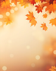 Naklejka na ściany i meble Flying fall maple leaves on defocused fall background. Falling leaves, seasonal banner with fall foliage. Generative AI