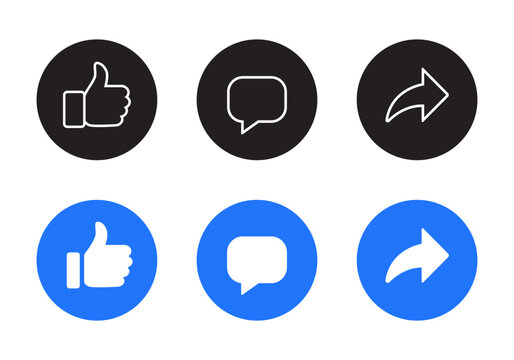 Like, comment, and share icon vector. Social media elements