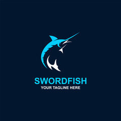 Swordfish Logo isolated on dark blue background. Design swordfish for logo, Simple and clean flat design of the swordfish logo template. Suitable for your design need, logo, illustration, animation.