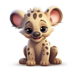 Cute little hyena baby cartoon comic character drawing generative AI illustration isolated on white background. Lovely baby animals concept