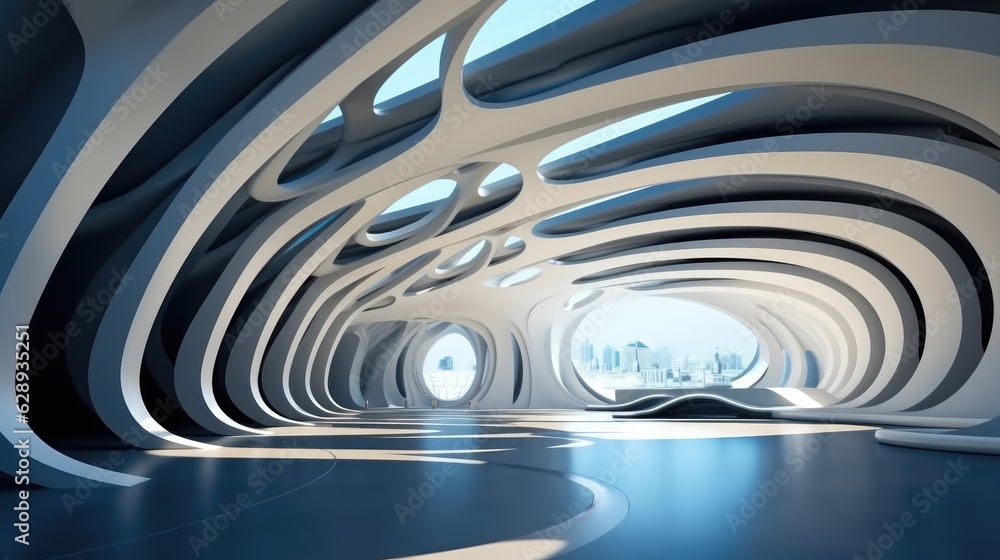Poster abstract ceiling of modern architecture, futuristic building interior architecture.