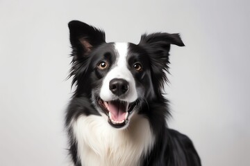 Obraz na płótnie Canvas a black and white dog with its mouth open