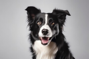 Obraz na płótnie Canvas a black and white dog with its mouth open