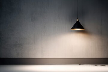 Gray wall with lighting from a metal black lamp.