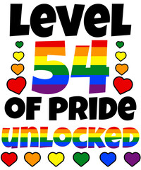 Level 54 of Pride Unlocked Rainbow LGBT 54th Birthday
