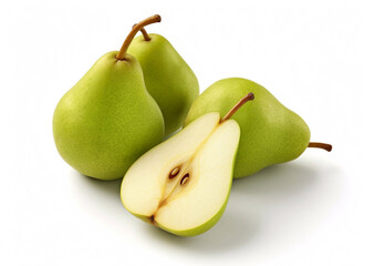 Fresh ripe organic pears on white background.Macro.AI Generative