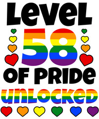 Level 58 of Pride Unlocked Rainbow LGBT 58th Birthday