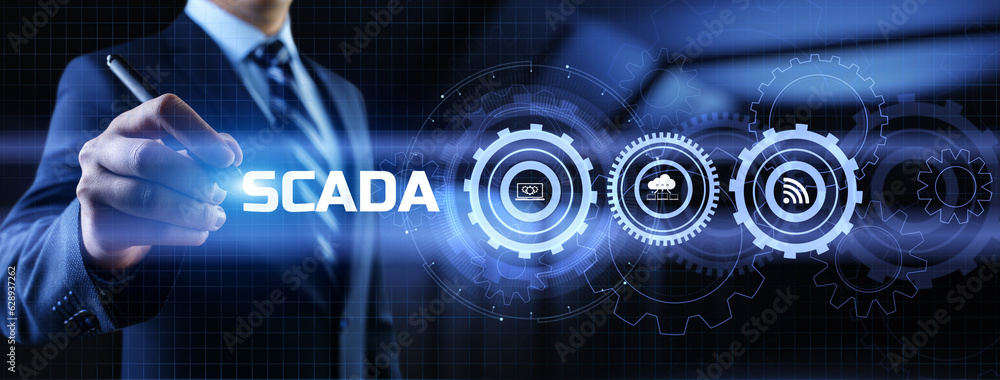 Poster scada supervisory control and data acquisition software system manufacturing technology concept.