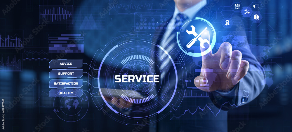 Poster service customer satisfaction technical support concept on virtual screen.