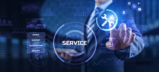 Service customer satisfaction technical support concept on virtual screen.