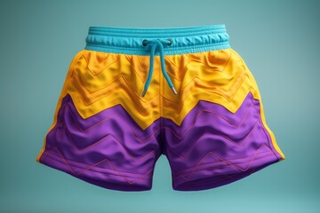 Summer Vibes: Colorful Shorts Model on Cyan Background, Generative AI