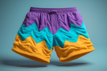 Summer Vibes: Colorful Shorts Model on Cyan Background, Generative AI