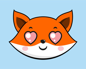 Fox Heart Eyes Face Head Kawaii Sticker