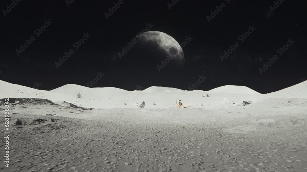 Aufkleber animation on the moon with a background of a planet in the dark galaxy