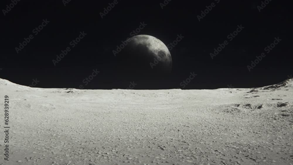 Aufkleber animation on the moon with a background of a planet in the dark galaxy