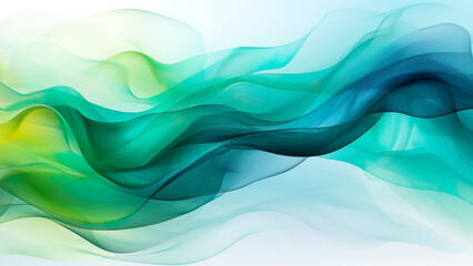 Abstract transparent shape transitioning from blue to green and yellow colors isolated on a white background. Banner. Generative AI