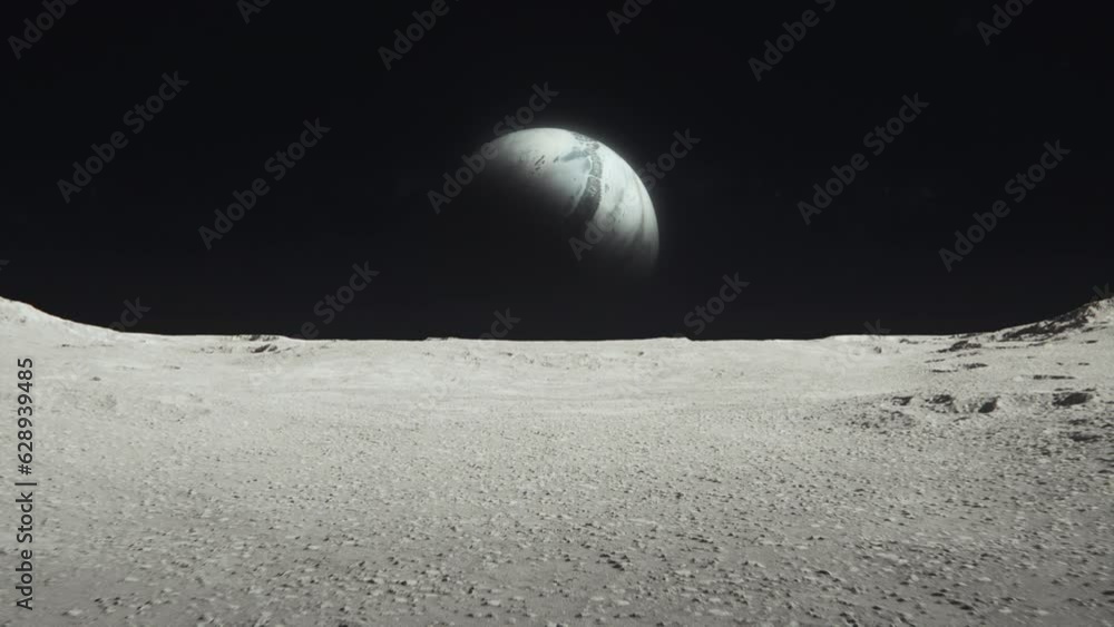 Poster animation on the moon with a background of a planet in the dark galaxy