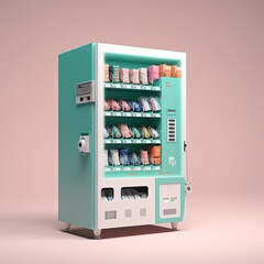 Vending machine for automated trading of consumer goods, equipment for lemonades and single products. Monochrome background, space for text, Generative AI