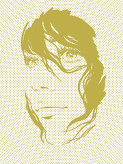 Woman face outline. 50s, 60s pop art. Dotted vintage fashion poster