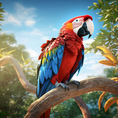 blue and yellow macaw, red colorful parrot