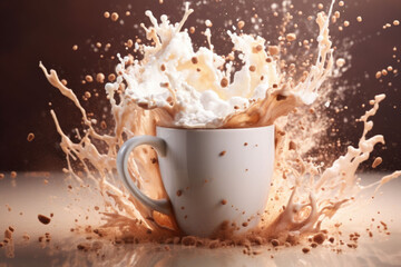 Splashing of latte coffee in glass cup. Generative AI