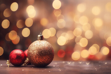 Christmas background defocused lights, christmas tree balls. Magic backdrop with bokeh. AI generated