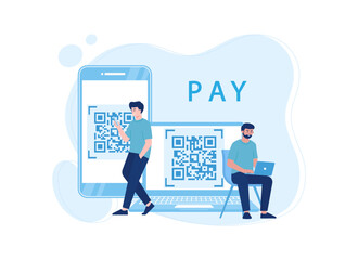 Man making payment by scanning barcode concept flat illustration
