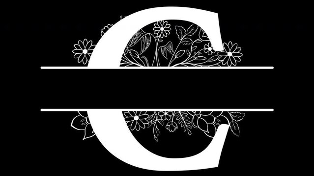 Aesthetic Letter C Floral Monogram White Animated, with ALPHA Channel (Transparent Background) In 4K Resolution
