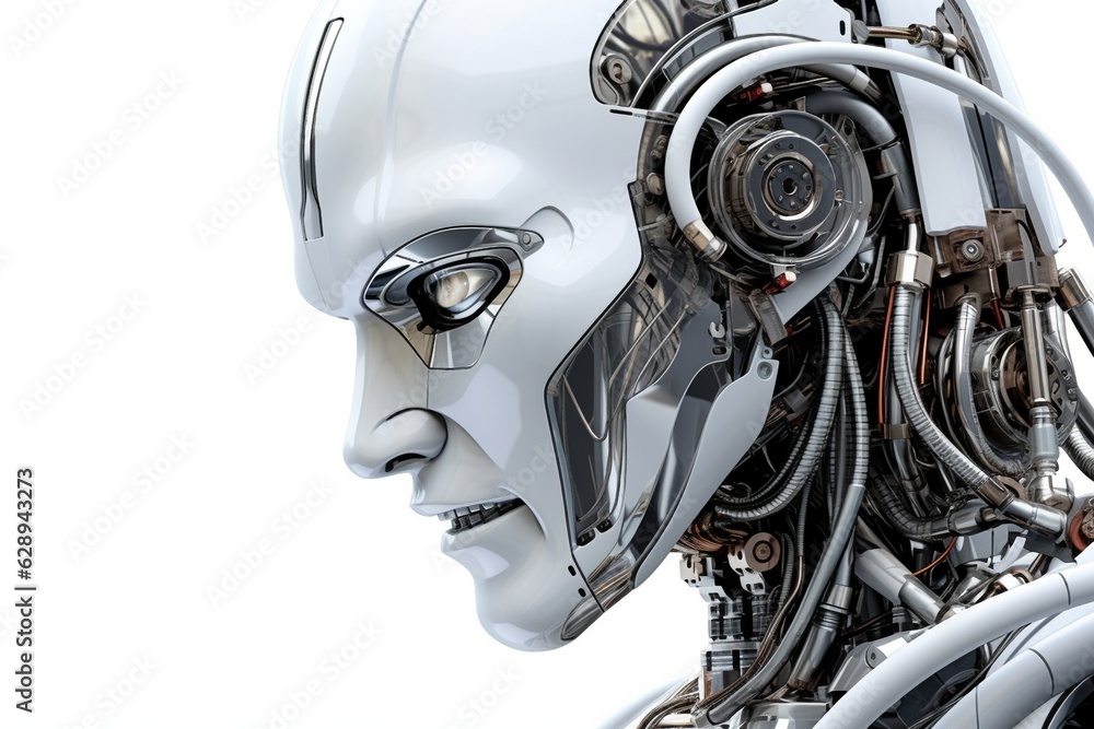 Poster android robot isolated on white background.