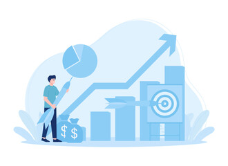 A businessman with data and targets concept flat illustration