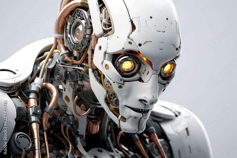 Poster android robot isolated on white background.