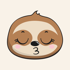 Sloth Kissing Face Head Kawaii Sticker Isolated