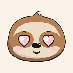 Sloth Heart Love Eyes Kawaii Sticker Isolated