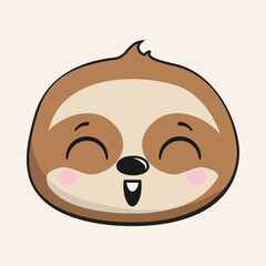Sloth Grinning Face Head Kawaii Sticker Isolated-