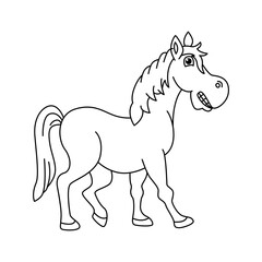 Obraz na płótnie Canvas Funny horse cartoon vector coloring page