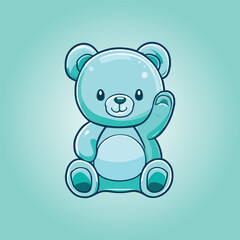 A cute cyan teddy bear waving