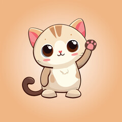 A cream colored cat standing and waving