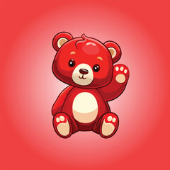 Naklejka premium A cute red teddy bear waving