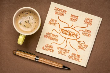 Fotobehang philosophy - infographics or mind map sketch on a napkin with coffee, educational concept © MarekPhotoDesign.com