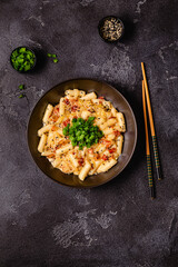Spicy Rice Cake with Cheese and Bacon or Cream Teokbokki, Tteokbokki.