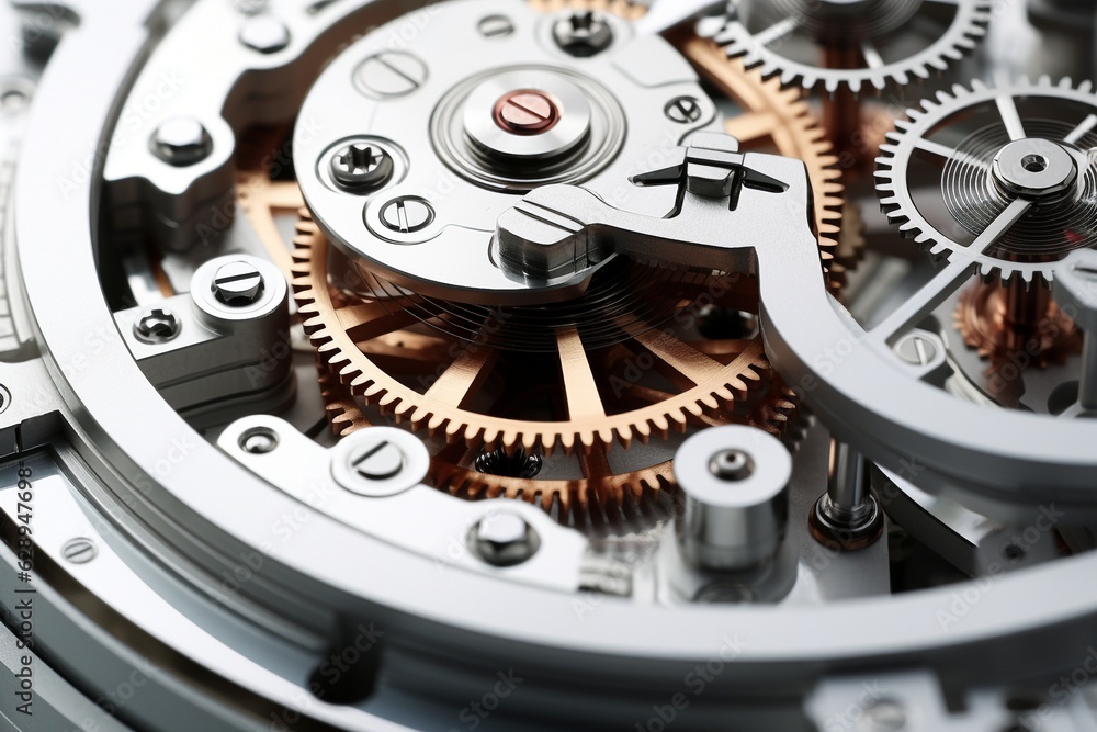 Poster mechanism with gears close-up.