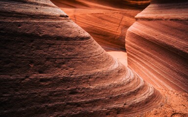Closeup shot of sandstone textures on an orange canyon in Utah