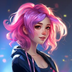 Futuristic anime girl with vibrant hair, Generative AI