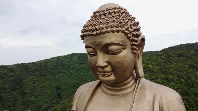 Aerial video of Grand Buddha at Ling Shan, Binhu District, Wuxi, Jiangsu, China