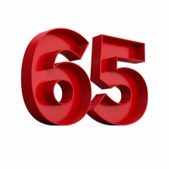 Illustration of a red number sixty-five isolated on a white background