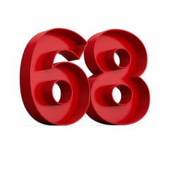 Illustration of a red number sixty-eight isolated on a white background