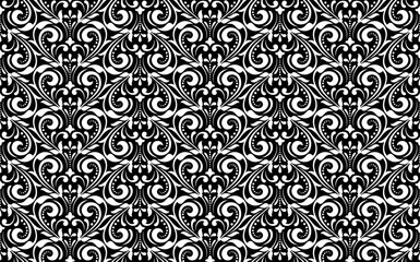 Wallpaper in the style of Baroque. Seamless vector background. White and black floral ornament. Graphic pattern for fabric, wallpaper, packaging. Ornate Damask flower ornament